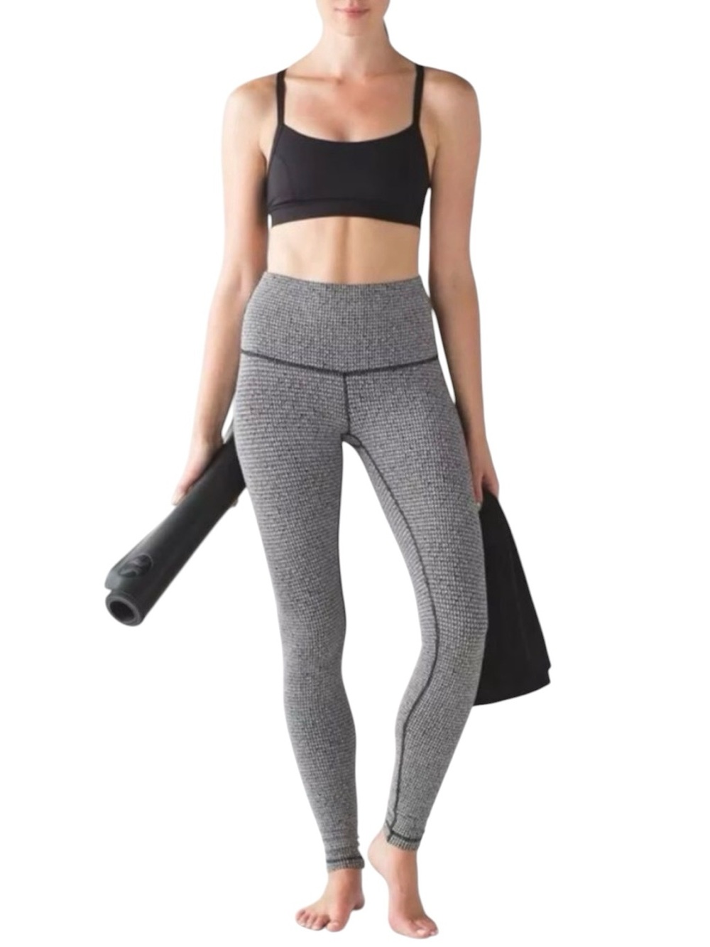 LULULEMON Wunder Under Leggings Sz 2 Black Houndstooth Yoga Ivy Preppy Academia